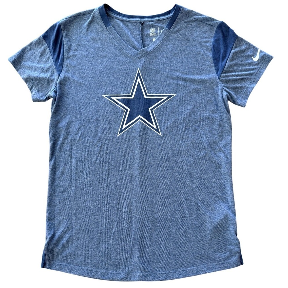 Nike Dallas Cowboys V Neck T Shirt Womens Small Blue NFL Team Athletic Tee